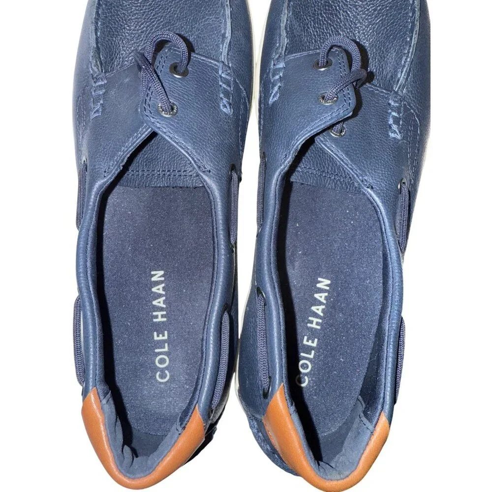 Cole Haan Nantucket Boat Moc Shoes Men's Navy Blue Leather Fixed Lace Size 11